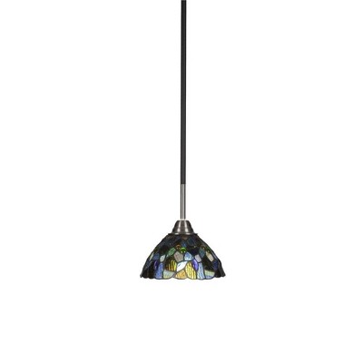 Toltec Lighting Paramount 1 - Light Pendant in  Matte Black/Brushed Nickel with 7" Blue Mosaic Art Glass Shade