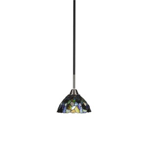 Toltec Lighting Paramount 1 - Light Pendant in  Matte Black/Brushed Nickel with 7" Blue Mosaic Art Glass Shade - 1 of 1