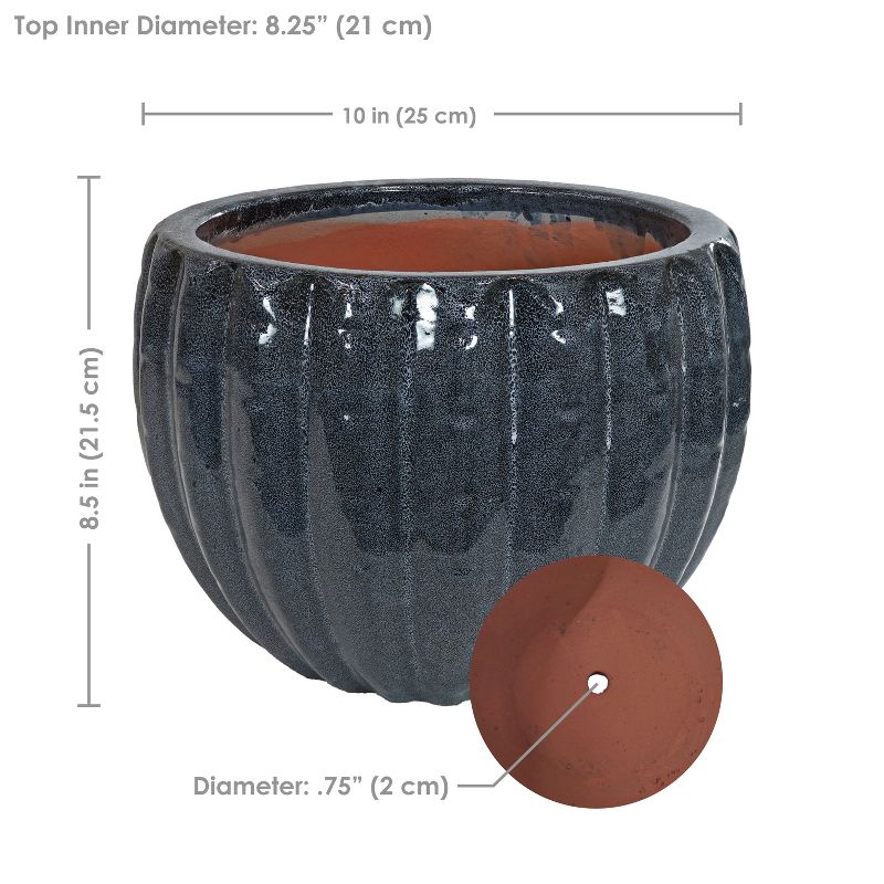 Sunnydaze Round Ceramic Planter - Black Mist - 10" - Set of 2, 3 of 8