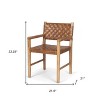 HomeRoots Brown Woven Leather And Solid Wood Dining Arm Chair - 3 of 4