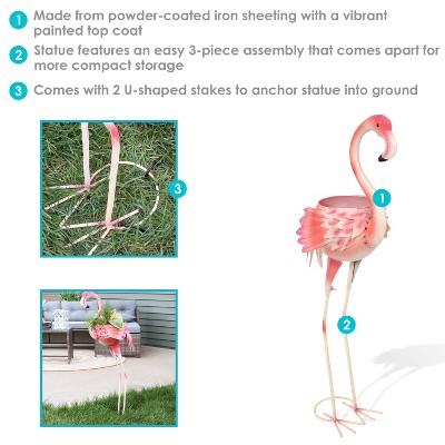 Sunnydaze 36" Pink Metal Flamingo Garden Statue with Planter