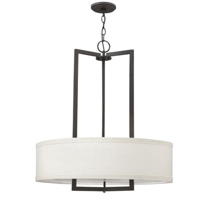 Sophisticated Buckeye Bronze 3-Light Drum Chandelier with Off-White Linen Shade