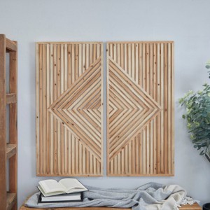 Set of 2 Wood Geometric Carved Wall Decors Brown - Olivia & May: Bohemian Style, Vertical Orientation - 1 of 4