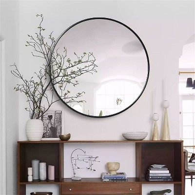 Black Circle Mirror Wall Decor,Thin Frame Mirror,Round Bathroom Mirror,Aluminum Mirror-The Pop Home