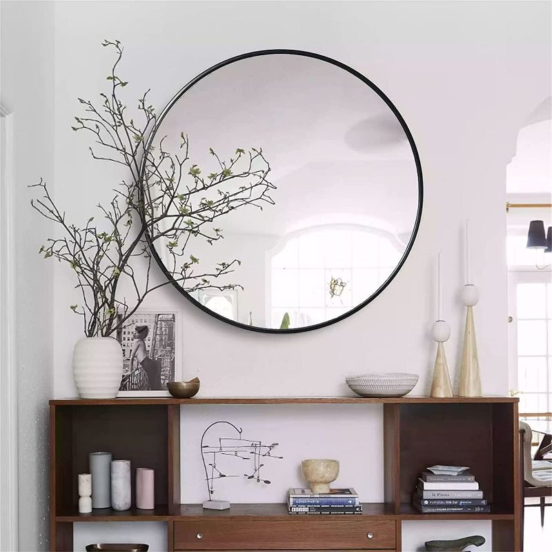 Serio Circle Brushed Aluminum Frame Large Circle Black Round Wall Mirror -The Pop Home, 1 of 9