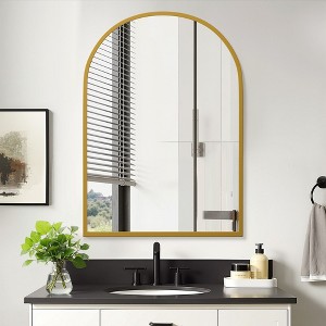 PexFix 39.4" x 24.5" Arched Gold Bathroom Medicine Cabinet with Mirror Metal Framed Wall Mounted Recessed Cabinets for Bathroom Vanity with 2 Shelves - 1 of 4