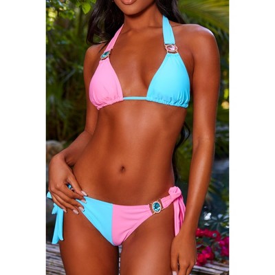 Moda Minx Sweet Like Candy 'Bubblegum' Contrast Tie Side Crystal Bikini Bottoms