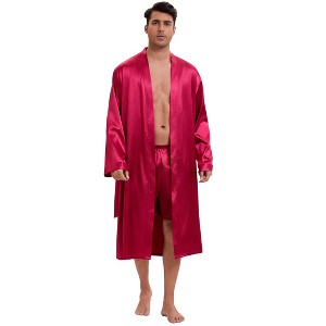 INSPIRE CHIC Men's Satin Long Sleeve Robe with Shorts Sleepwear 2-Piece Set - 1 of 4