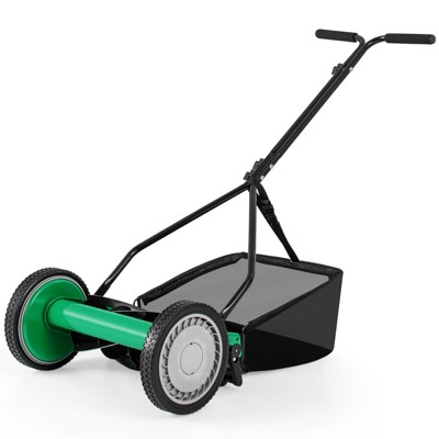 Tangkula 14" Manual Reel Mower w/ 5-Blade 6.6 Gallon Removable Grass Catcher for Garden