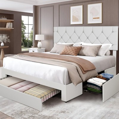 VECELO Queen/Full/Twin Upholstered Platform Bed Frame with Button Tufted Adjustable Headboard