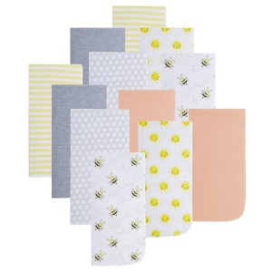 Everyday Kids 12 Pack Baby Burp Cloths – Soft, Absorbent Cotton Flannel in Gray, Yellow, Orange with Bee and Hive Prints and Solids - 1 of 4