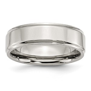 Black Bow Jewelry 7mm Stainless Steel Polished Ridged Edge Standard Fit Band - 1 of 4
