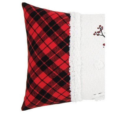 Snowman Embroidered Plaid Christmas Throw Pillow