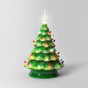 14.5" Battery Operated Lit Ceramic Christmas Tree Green - Wondershop™: Multicolored Bulbs, Star Topper, Indoor Decoration - 1 of 4