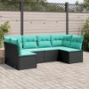 vidaXL Patio Sofa Set with Blue Cushions - 6 Piece Black Poly Rattan Modular Outdoor Furniture for Garden, Patio, Terrace - 2 of 4