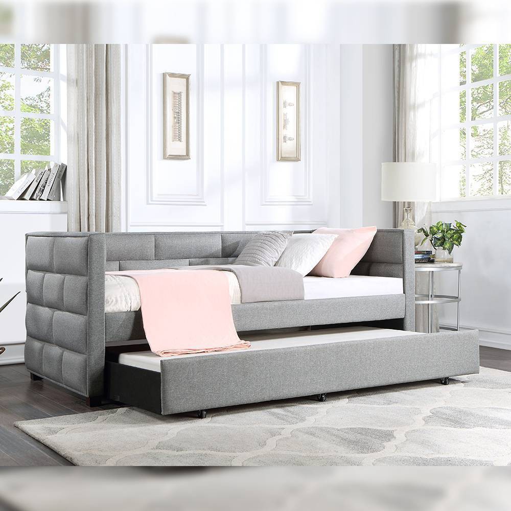 Photos - Bed Ebbo 88" King  Gray Fabric - Acme Furniture