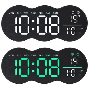 REGALWOVEN 2 Pcs Digital Plastic Temperature Display Auto-Dimming Large Wall Clock 11 x 4.5 Inches - 1 of 4