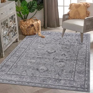 Kumasinova Stain-Resistant Area Rug, Non-Shedding Gray Door Mat,Kid & Pet-Friendly, Oriental Area Rug for Living Room, Latex-Free Cotton Backing - 1 of 4