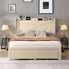 Queen Bed Frame with 2 Storage Drawers, Upholstered Platform Bed with Charging Station, Bed Frame with Storage Headboard, No Box Spring Needed - 2 of 4