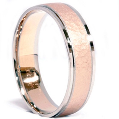 Pompeii3 Mens 14K Gold 2 Tone Hammered Comfort Fit Wedding Band