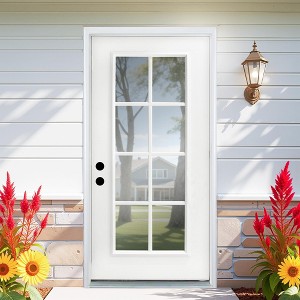 36 in. x 80 in. 8 Lite Full Lite Clear Glass Right Hand Inswing Fiberglass Entrance Door amb White Primed Fiberglass Knock Down Front Door - 1 of 4