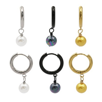 Slate by Rebl 3-Pack Glass Pearl Drop Earring Set