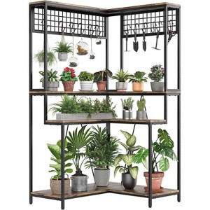Jojoka 3-Tier Corner Plant Stand – 67" Indoor & Outdoor Wood and Metal Plant Rack with 12 Hanging Hooks,Black - 1 of 4