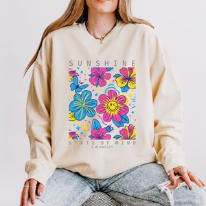 Simply Sage Market S.W.Smiley Sunshine State of Mind Floral Lightweight Garment Dyed Sweatshirt - 1 of 4
