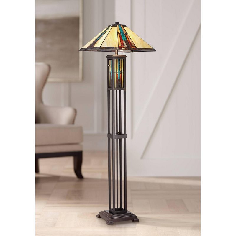 Robert Louis Tiffany Ranier Rustic Mission Floor Lamp 59 1/2" Tall Bronze with LED Nightlight Stained Art Glass Shade for Living Room Bedroom Office, 2 of 10
