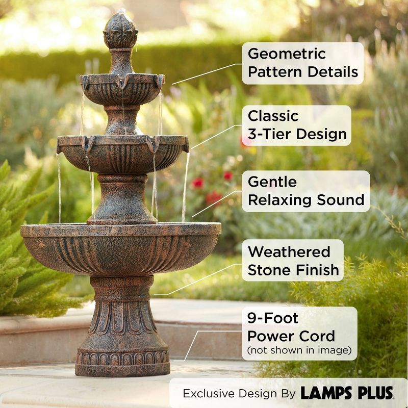 John Timberland Ravenna Rustic 3 Tier Weathered Stone Cascading Outdoor Floor Water Fountain 43" for Yard Garden Patio Home Deck Porch House Exterior, 4 of 11