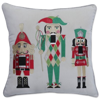 16.5"x16.5" Indoor Christmas 'Velvet Nutcrackers' Gray Square Throw Pillow Cover - Pillow Perfect