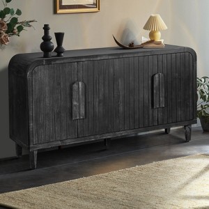 TiramisuBest 59'' Farmhouse Curved Vintage Storage Sideboard with Large Wooden Handles,Vertical Wood Grain Carving and Adjustable Shelves - 1 of 4