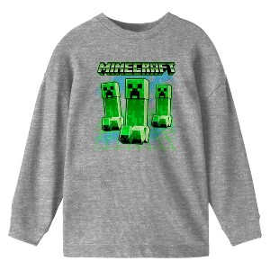 Minecraft Creeper Trip Boy's Athletic Heather Long Sleeve Shirt - 1 of 2