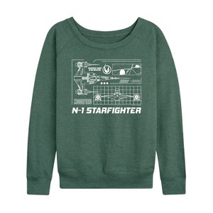 Women's - Star Wars - The Mandalorian N1 Starfighter Lightweight French Terry Wide Neck Long Sleeve Graphic Shirt - 1 of 4
