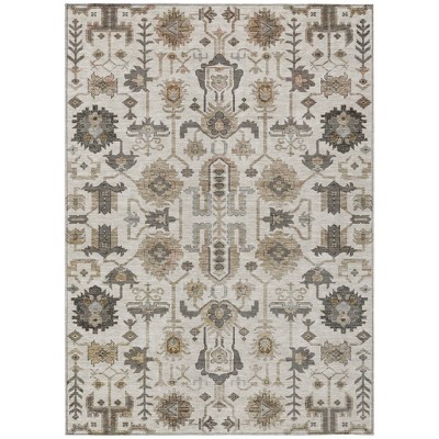 Ivory Beige And Taupe Oriental Washable Indoor Outdoor Area Rug