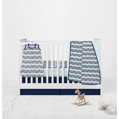 Bacati - Boys Triangles Aqua Navy 4 pc Crib Bedding Set with Sleeping Bag