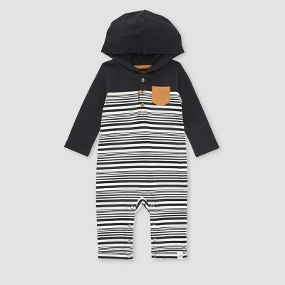 Image of Burt's Bees Baby® Baby Boys' Striped Hooded Jumpsuit - 3M