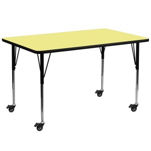 Flash Furniture Mobile 30''W x 72''L Rectangular Yellow Thermal Laminate Activity Table - Standard Height Adjustable Legs - 1 of 2