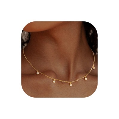 Turandoss Gold Cubic Zirconia Choker Necklace for Women - Dainty Gold Charm Necklaces Non Tarnish, Wedding Prom Bridesmaids Jewelry Gifts, 15+2.5In