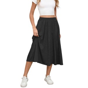 Coolmee Skirts for Women Midi Length A Line Elastic High Waist Swing Flowy Skirt with Pockets - 1 of 4