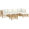 vidaXL 6 Piece Patio Lounge Set - Bamboo Outdoor Furniture with Cream White Cushions and Oil Finish - Includes Sofas, Footstool, and Table - 3 of 4