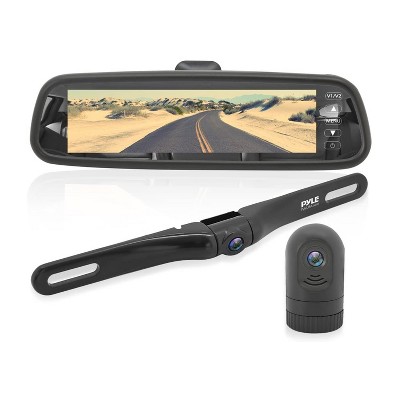 Pyle PLCMDVR77 7.4 Inch Compact HD Video Recording System Rearview Mirror Monitor Kit with Video Recording & Night Vision Illumination, Black (2 Pack)