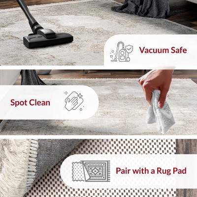 Ivory Medallion Viscose Runner Rug with Fringe, 2' 8" x 8'