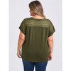GRACE & GRANDEUR Women's Plus Size Crew Neck Short Sleeve Crochet Lace Trim Shoulder Casual Blouses - 3 of 4