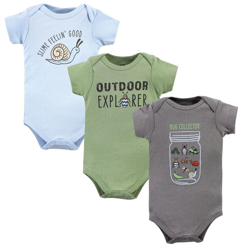 Hudson Baby Unisex Baby Cotton Bodysuits, Bugs 3-Pack, 1 of 6