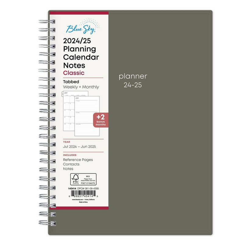 Blue Sky 2024-25 Weekly/Monthly Planner with Notes 8.625&#34;x5.825&#34; Wirebound Solid Olive, 4 of 14