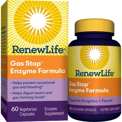 Renew Life  Adult Plant-Based Enzyme Supplement - Gas Stop Enzyme Formula, Dariy Free - 60 Vegetarian Capsules