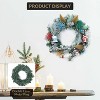 24in Artificial Christmas Wreath with Christmas Tree and House Village, Xmas Holiday Wreath for Indoor Outdoor Wall Window Home Front Door Decor - 3 of 4