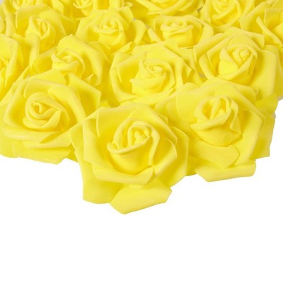 Juvale Rose Flower Heads - 100-Pack Artificial Roses, Perfect Wedding Decorations, Baby Showers, Crafts - Yellow, 3 x 1.25 x 3 inches