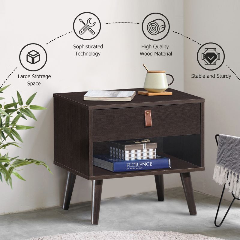 Costway Nightstand Sofa Side End Table Bedside Table Drawer Storage, 5 of 11